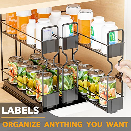 SpaceAid Pull Out Spice Rack Organizer, Heavy Duty Slide Out Seasoning Kitchen Organizer, Cabinet Organizer, with Labels, 7.7" W x10.75 D x10 H, 3 Drawers 2-Tier - style: Three 2"W Drawers, 2 Tier