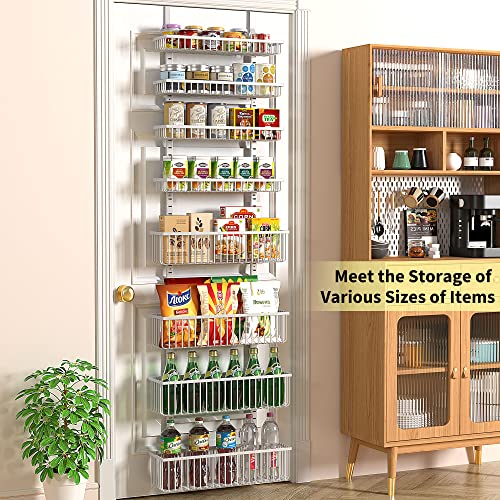 Moforoco White Over The Door Pantry Organizer, Pantry Organization and Storage, Metal Hanging Spice Rack Shelves Door, Seasoning Shelves, Laundry Room Organization, House and Kitchen Essentials - color: White, size: 8-Tier