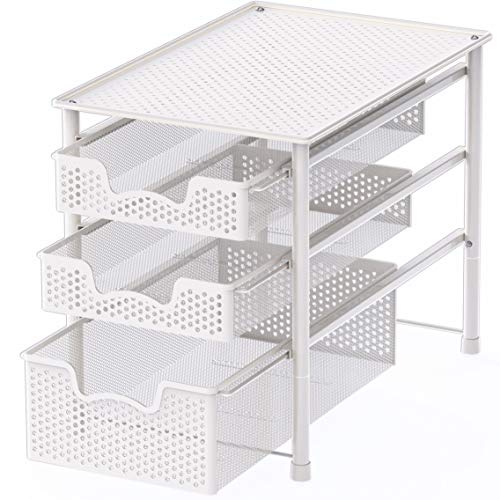 Simple Houseware 3 Tier White Alloy Steel Sliding Basket Organizer Drawer Cabinet - color: White, size: 3-Tier