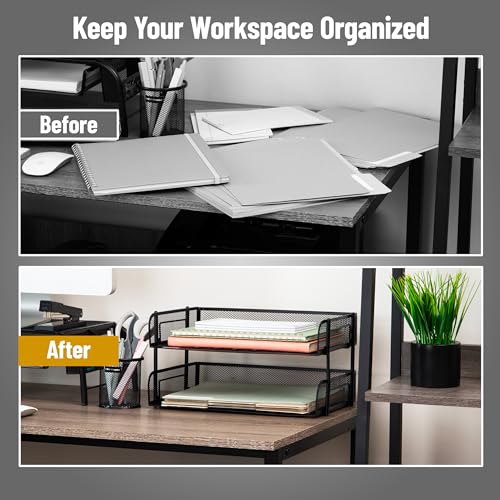 Mind Reader 2-Tier Stackable Paper Tray, Desktop Organizer for Letter-Size Documents, Office File Storage, Metal Mesh, Set of 2, Black - color: Black