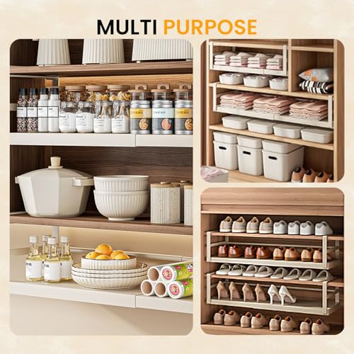 CINPIUK Expandable Under Shelf Storage Basket, Slide-in Storage Rack Under Cabinet Add-on Storage Baskets Heavy Duty Carbon Steel Hanging Organizer for Kitchen Pantry Laundry Bathroom, 1 Pack