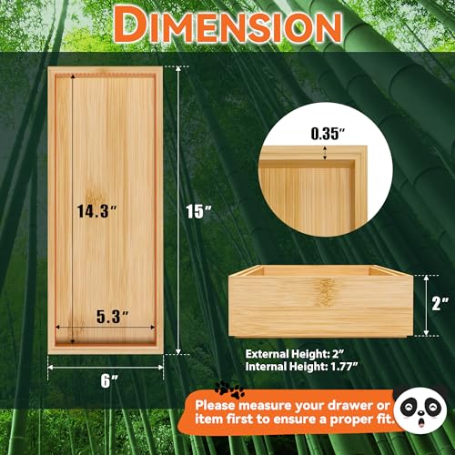 Lixple Bamboo Kitchen Drawer Organizer, Stackable Utensil Holder Silverware Organizer Cutlery Tray - 2PCS Organizer Bins for Makeup Jewelries Flatware in Bathroom, Office Desk, Cabinets, 15x6x2 inch - color: Yellow, size: 15 x 6 x 2 Inch