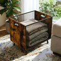 Blanket Storage, Laundry Hamper Laundry Basket With Rustic Industrial Design, Blanket Basket For Living Room, Wood And Metal Mesh Construction