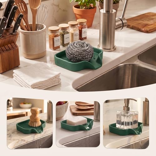 MicoYang Silicone Bathroom Soap Dishes with Drain Spout-Bathroom and Kitchen Sink Organizer,Sponge Holder,Dish Soap Tray,Perfect for Dispenser,Scrubber,Bottle,Cup on Sink or Counter-Green 4.9"×3.2" - color: Green, size: S(4.9"×3.2")