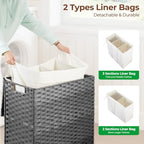 Greenstell Laundry Hamper with Lid, 125L Wicker Laundry Baskets with 2 Removable Liner Bags & 5 Mesh Laundry Bags, Handwoven Rattan Clothes Hamper with Handles for Clothes in Bathroom, Bedroom - color: Light Gray