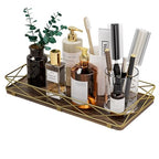 Lixple Toilet Paper Basket Holder, 13" Toilet Tank Tray, Wood and Metal Toilet Tray Vanity Organizer Bathroom Tray, Kitchen Sink Organizer for Soap Dispenser (Brown+Gold) - color: Brown+gold