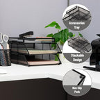 Mind Reader 2 Tier Paper Tray with Top Supply Compartment, Desktop File Organizer, Metal Mesh, Black - color: Black