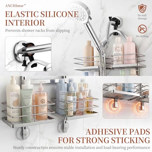 Adjustable Hanging Shower Caddy for Handheld Showerhead, 4-Tier Rustproof Shower Rack Baskets, Anti-Swing Hanging Shower Organizer for Bathroom Storage with 2 S-Hooks, Large Capacity, Silver - color: 4-Tier Silver