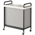 WOWLIVE Laundry Hamper 2 Section, 100L Rolling Laundry Basket with wheels and Removable Liner Bag, Double Laundry Sorter with Metal Handle, Clothes Hamper for Laundry Room, Bathroom and Dorm, Beige - size: 2-Section