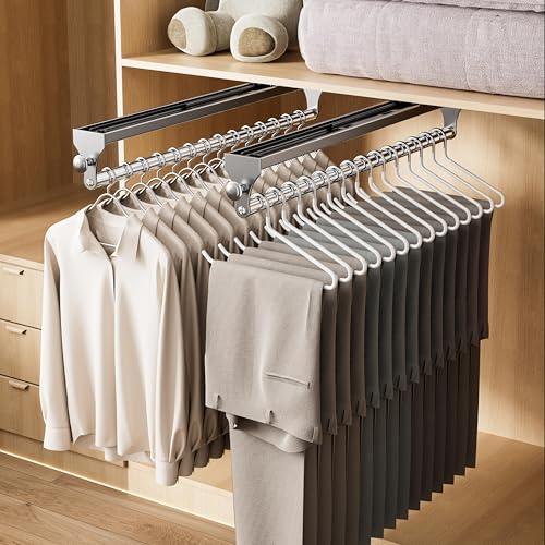 2 Pack Pull Out Closet Rod, 13.7inch Heavy Duty Pants Rack, Adjustable Clothes Hanger Rail, Space Aluminum Valet Rod, Top Mounted Wardrobe Clothes Organizer, Closet Storage for Trousers Coats Gray - color: Gray, size: 350mm/13.7inch-2pcs