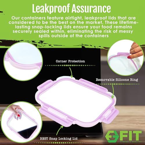 2 & 3 Compartment Glass Meal Prep Containers (4 Pack, 32 oz) - Glass Food Storage Containers with Lids, Bento Box, Portion Control, Airtight, Oven & Freezer safe, Food Container, Lavender - color: Lavender (2,3 compartment - 4 pack, 32oz)