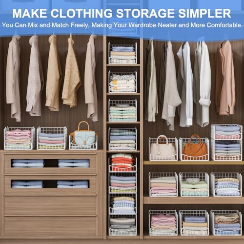 Hongtamoya 4-Tier Stackable Closet Organizers and Storage Shelves, Foldable & Mutifunctional Clothes Storage Basket Sweater Organizer Bins Container for Wardrobe Kitchen Office Bathroom, White - color: White, size: 14.3"D x 12"W x 32"H | Stackable