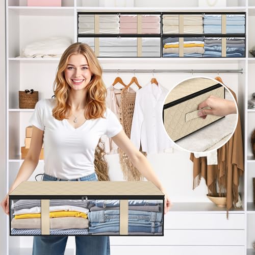 StorageRight Under Bed Storage Bags 2 Pack, 40L Large Clothes & Comforter Storage Containers with Clear Window, Breathable Fabric Organizer for Blankets, Bedding, Seasonal Clothing, Beige - color: Beige, size: 2 Pack