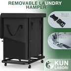 50 Gal(190L) High Grade Large Laundry Basket with Wheels, Rolling Laundry Hamper, Laundry Cart with Metal Frame and Removable Bag Design, Suitable for Laundry Room, Bedroom (Black, 2 Section 190L) - color: Black, size: 2 Section 190L