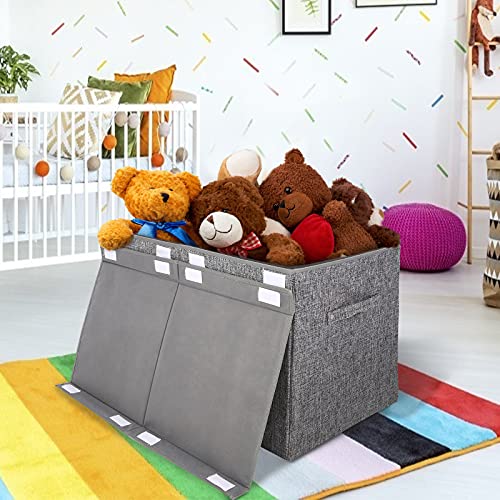 popoly 2 Pack Large Toy Box Chest with Lid, Collapsible Sturdy Toy Storage Organizer Boxes Bins Baskets for Kids, Boys, Girls, Nursery, Playroom, 25"x13" x16" (Linen Gray) - color: 2Pack Large Grey