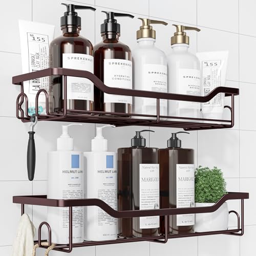 Kitsure Shower Caddy Large - Adhesive Shower Organizer, Stainless Steel Shelf for Inside Shower, No Drill Bathroom Organizers and Storage, Home Decor Accessories, 2 Pack, Brown - color: Brown, size: Large