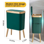 Procade Trash Can with Lid,Small Bathroom Garbage Can with Lid, Plastic Trash Can with Push Button,Narrow Waste Basket for Bedroom,Living Room, Toilet,Office,Kitchen,4 Gal-Gold Edge - color: Green