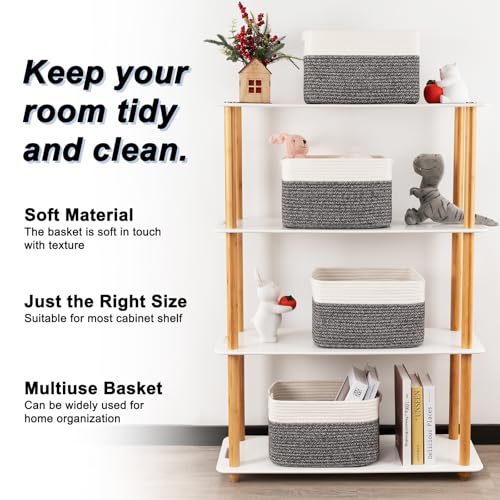 4 Pack Storage Baskets for Organizing, Woven Baskets for Shelves - Perfect for Toys, Books, Towels, and Clothes, Durable Gift Basket Bins Toy Storage, 12.7''Lx9''Wx7.8''H, Black & White - color: Black & White, size: Small/12.7''Lx9''Wx7.8''H