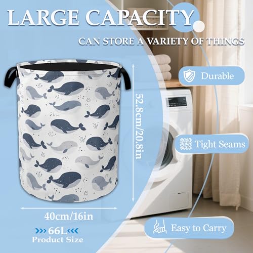 Cartoon Whale Laundry Basket Collapsible Laundry Hamper with Handle, Oxford Clothes Toy Storage Bin for Bathroom Bedroom Room Decor, Gift Basket 16" X 20.8" - color: Cartoon Whale