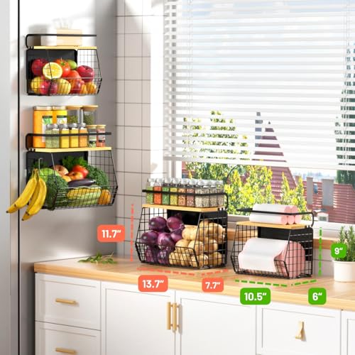 Ofiray-home Magnetic Shelf for Fridge with Wood Lid, Fruit Potato and Onion Storage Bins, Pantry Organizers & Storage, Large Container Magnetic Spice Rack for Refrigerator, Kitchen Counter (Black, 1) - color: Black, size: 1-Small