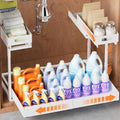 Upgrade 1 Pack Expandable Under Sink Organizers and Storage, 2 Tier Metal Pull Out Cabinet Organizer with 3 Slide Rails, Adjustable Height Slide Out Under Sink Drawers for Kitchen Bathroom Pantry - size: 1 Pack 15”-25”