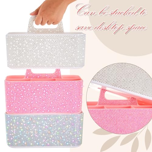 Marspark Bling Makeup Caddy Organizer with Handle, Sparkly Art Craft Holder, Glitter Bathroom Hair Caddy, Shimmer Pen Pencil Holder for Women Desk Organizer, Bling Gifts for Women(White,Pearl Diamond) - color: White, style: Pearl Diamond
