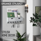 Rebee Vision Modern Farmhouse Decor Key Holder Wall Mount Combo - Stylish Key and Mail Holder for Wall with Drawer Organizer and Floating Shelves - Apartment Essentials for Home Decor (Gray)