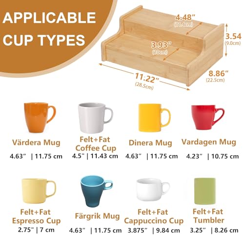 Hongtamoya 2-Tier Expandable Bamboo Coffee Mug Holder, Mug Organizer for Kitchen Cabinets, Mug Cup Rack, Multi-Functional Cup Holder Shelf, Coffee Bar Organizer, Home - size: (11.61~22.44'')L*8.86''W*4.53''H