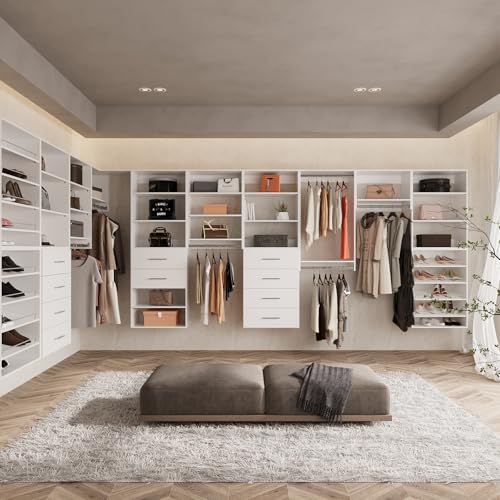 ROOMTEC Modular Closet System, 31.5" Shelf Closet Tower Wall-Mounted Closet Organizer, Wooden Tower for Walk-In Closets, Wardrobe Storage Kit, White - size: 31.5" Wide, style: Model 10
