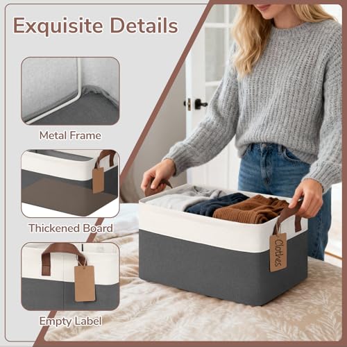 CHICVITA 4 Pack Storage Baskets for Shelves, Closet Organizers and Storage Bins with Handles, Fabric Toy Bins for Nursery Living Room, 14.8" x 10.3" x 8.3", Gray & White - color: Gray & White, size: 20L (14.8"L x 10.3"W x 8.3"H)