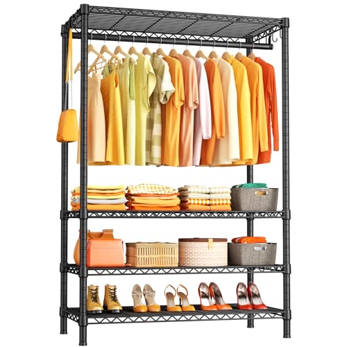 Ulif H4 Plus Portable Closets, 4-Tier Clothes Garment Rack for Bedroom and Cloakroom, Metal Clothing Storage and Organizer Wardrobe System, 45" W x 14" D x 76.4" H, Load 522lbs, Black - color: Black, size: H4 Plus