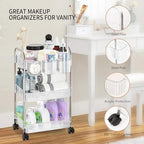 3 Tier Rolling Cart with Hanging Basket, Easy Assembly Acrylic Storage Carts with Lockable Wheels, Utility Cart Storage Organizer Serving for Office, Living Room, Kitchen, Bathroom - style: 3-Tier