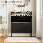 Nicetree Shoe Storage Cabinet with 2 Flip Drawers, Freestanding Shoe Organizer, Shoe Cabinet with Metal Legs, Narrow Shoe Rack Cabinet, Farmhouse Slim Shoe Cabinet for Entryway, Foyer, Hallway, Black - color: Black, style: 2-Drawers