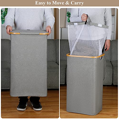 iEGrow Laundry Hamper with Lid, 110L Large Laundry Hamper with Handle and Lid, Collapsible Clothes Basket Organizer with Removable Inner Bag for Clothes Toys Towels - Grey - color: Grey, size: 110L