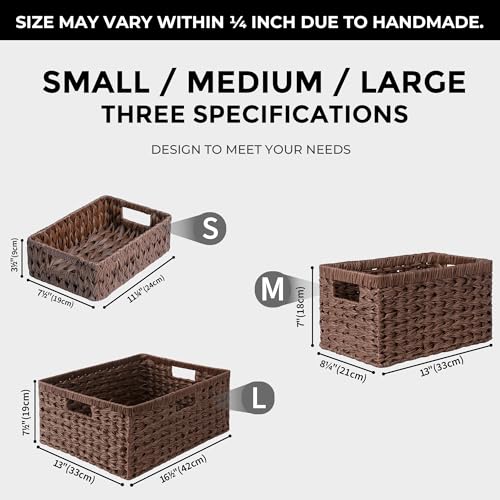 GRANNY SAYS Large Wicker Basket, Decorative Woven Basket for Storage, Waterproof Storage Basket Organizer, Wicker Storage Basket for Organizing, Brown Basket, 1-Pack - color: Brown, size: 16 ½"L x 13"W x 7 ½"H