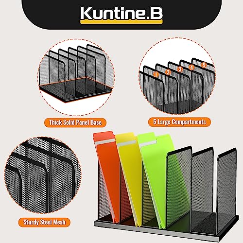 Kuntine.B Desk File Organizer Upright Mesh Desktop Organizer File Sorter Office Organization File Holder for Home, Office & Classroom (Black, 2 Pack 5-Section)