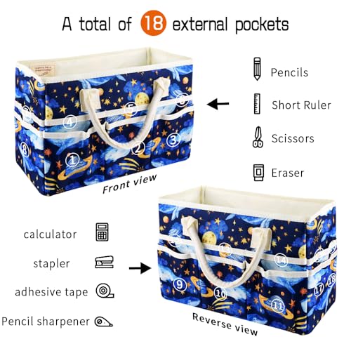 E-WEICHEN Craft Organizer Tote Bag Art Storage Caddy with Multiple Pockets Containers for Art,Craft,and Office Supplies Storage.Dark Whale - color: Dark Whale