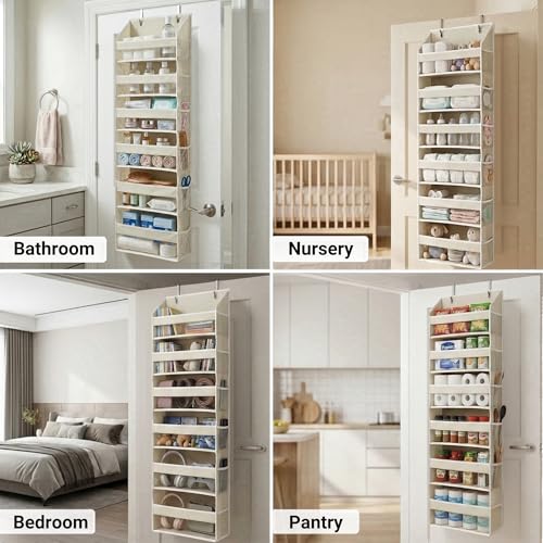 HOMELUX THEORY UPGRADED 6 Tiers Over The Door Organizer Hanging - 100D EXTRA THICK & 50lbs HUGE CAPACITY, 12 Side Mesh Pockets Over The Door Shoe Organizer, Hanging Closet Organizer (Ivory, 2pc) - color: 1. Ivory, size: Standard 2 sets