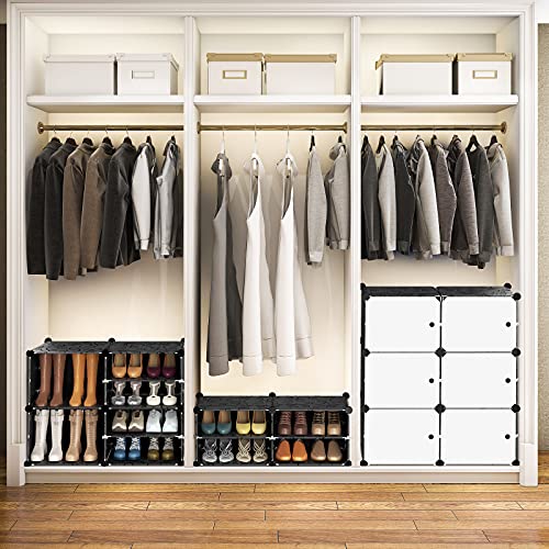 VTRIN Portable Shoe Rack Organizer - 48 Pair Tower, 4 Tiers for Entryway Shelf Storage - Cabinet Stand for Heels, Boots, Slippers - Narrow Standing Stackable Space Saver - Black White - color: Black+white Door