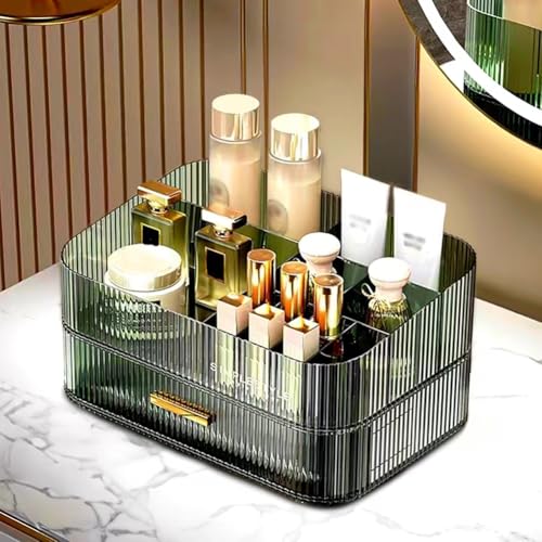 MIUOPUR Makeup Organizer with Stackable Drawers, Bathroom Vanity Organizers and Storage, Ideal for Desk and Dresser Countertops, Great for Cosmetics, Skincare, Lipsticks, Nail Care - Green - color: Clear Green, size: Tray and Drawer