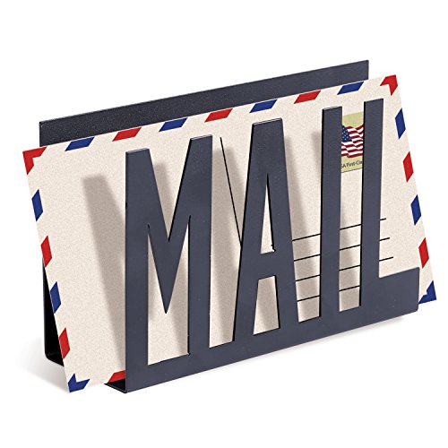 MyGift Mail Holder Organizer Countertop Modern Metal Black with Cutout MAIL Lettering Design, Office Desktop Envelope and Document Storage Rack - color: Black