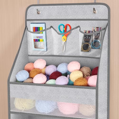 Univivi 5-Shelf Door Storage Over Door Hanging Organizer with 4 Large Pockets and 3 Small PVC Pockets Nursery Closet Cabinet Wall Mount Hanging Storage Organizers for Baby Nursery (Grey Pattern) - color: Grey Pattern, size: 5 LAYER