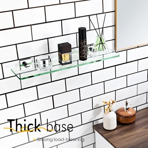 KOKOSIRI Bathroom Shelves Wall Mount 20-Inch Floating Glass Shelf Kitchen Hanging Rack Shower Storage, 2 Pack Polished Stainless Steel B1107CH-L20-P2 - color: Polished Chrome, size: 20-Inch(2 Pack)