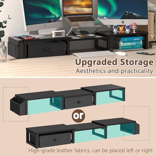 LAND·VOI Dual Monitor Stand with Drawer and Side Pockets, Monitor Riser for Desk, Home Office Desk Storage, Multi-Scenario Adaptation for Work and Entertainment, Black, HMS02BK - color: Black, size: Separate-Type