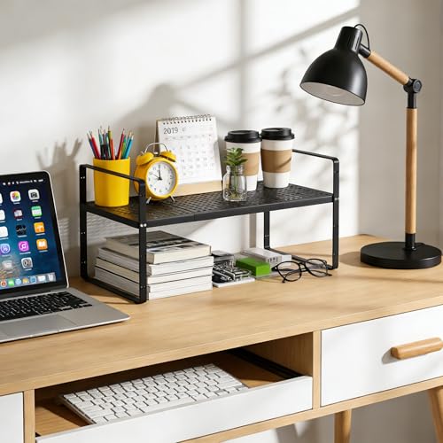 Expandable Cabinet Organizer Shelf - Adjustable Width (16.5”-27.1”), Stackable, Heavy Duty 80 lbs, for Kitchen Pantry, Countertop, Office, Spice Rack - Black, Large Size, 1 Pack - color: Black 1 Pack, size: Large - 10.2"W x (16.5"-27.1")L x 9.8"H