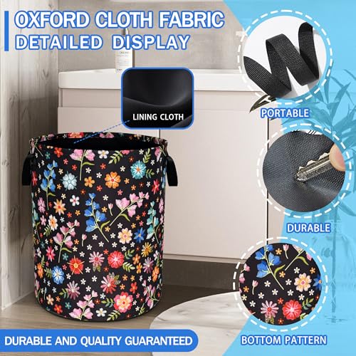 Beautiful Flower Laundry Basket Oxford Cloth Funny Floral Laundry Hamper With Handle Foldable Portable Clothes Storage Basket 18.9 X 16.5 In Storage Bag For Laundry Room/Bathroom/Bedroom/Dormitories - color: Beautiful Flower