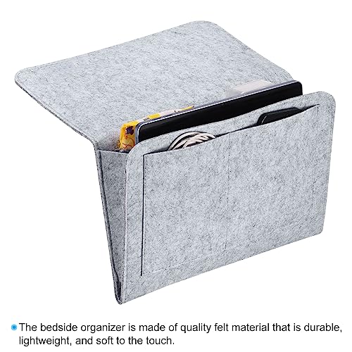 PATIKIL 13in Bedside Caddy, Bed Caddy Bedside Organizer Hanging 5 Pocket Soft Bed Pockets Bedside Storage Organizer Remote Control Holder for Bedroom Phones Glasses, Light Grey - color: Light Grey, size: 12.6*8.6inch