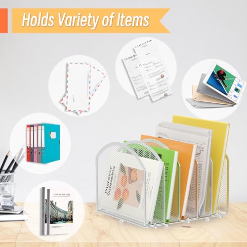 MINDEPOT Desk File Organizer 5 Sections Desktop Organizer File Sorter Office Organization File Folder Holder for Office School & Classroom (Silver, 5 Section - 1Pack) - color: Silver, size: 5 Section - 1Pack