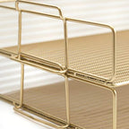 BLU MONACO | Paper Tray Stackable Gold Mesh Set of 2 | Stackable File Trays for Desk Organization | Tiered Desk Organizer with Metal Letter Trays - color: Gold