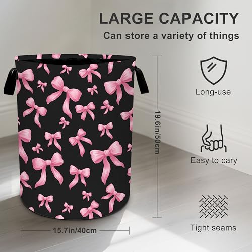 Bow Laundry Basket Storage Bin Foldable Laundry Hamper Clothes Storage Bucket Organizer 19.6x15.7 Inch For Laundry Room/Bedroom/Bathroom - color: Bow